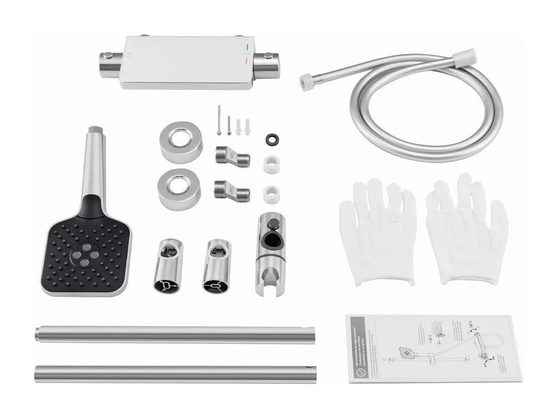 2PCS Lonheo max Élégant Ensemble de Douche avec Etagère et Douchette à Main 3 Fonctions, Chromé Colonne de Douche Thermostatique avec 38°C Mitigeur