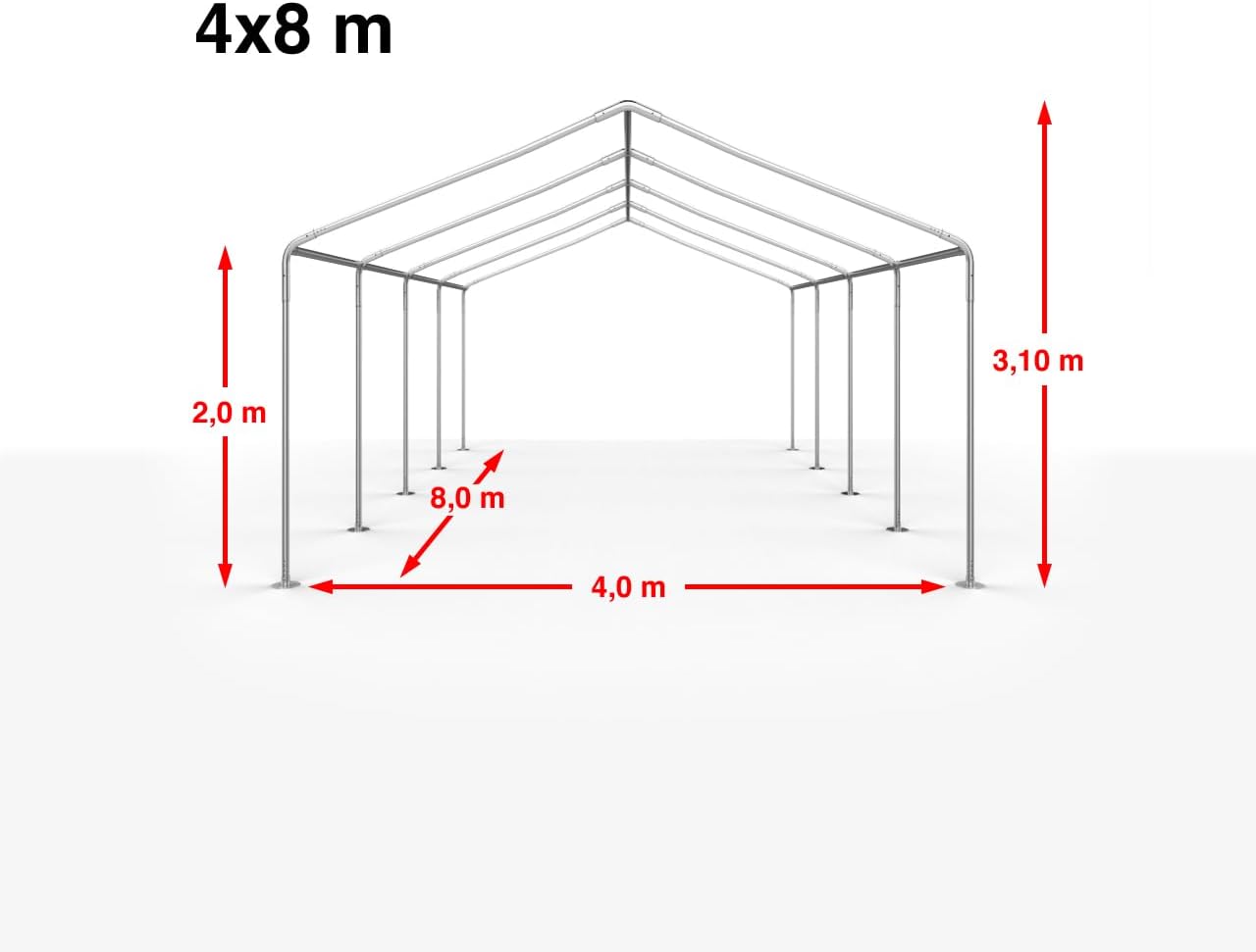 TOOLPORT Partyzelt 4x8 m Pavillon Starke PVC 600 N Plane wasserdicht und schneller Aufbau