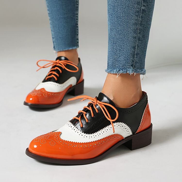 Queen Zoo - Kleurblok Wingtip Brogue Oxfords