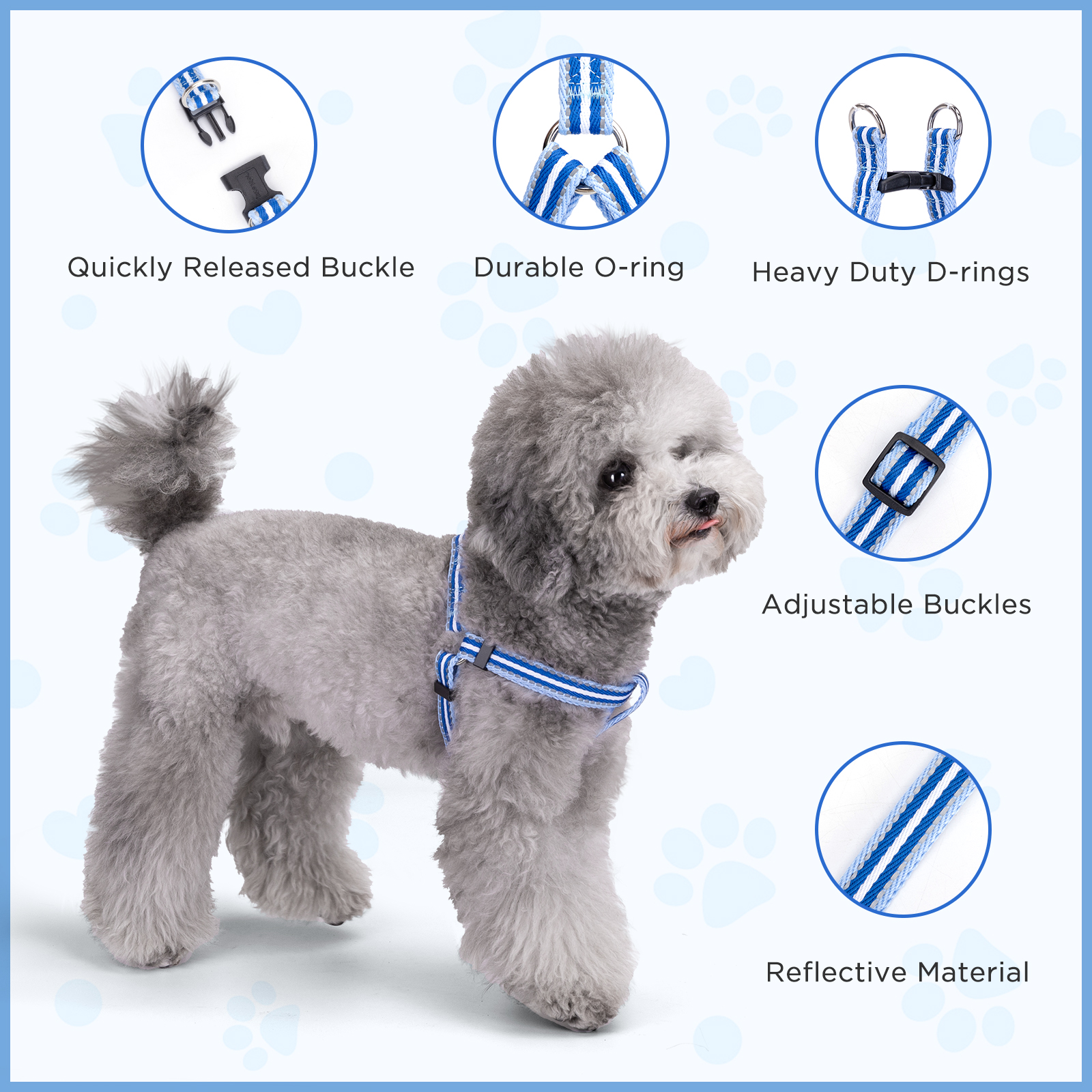 Nobleza - Coleira Peitoral para Cães de Pequeno Porte, Refletiva, Anti-Puxão, Confortável, Ajustável, Diversas Cores e Tamanhos, para Cães de Pequeno, Médio e Grande Porte, Leve, Durável, Confortável e Segura, Azul M