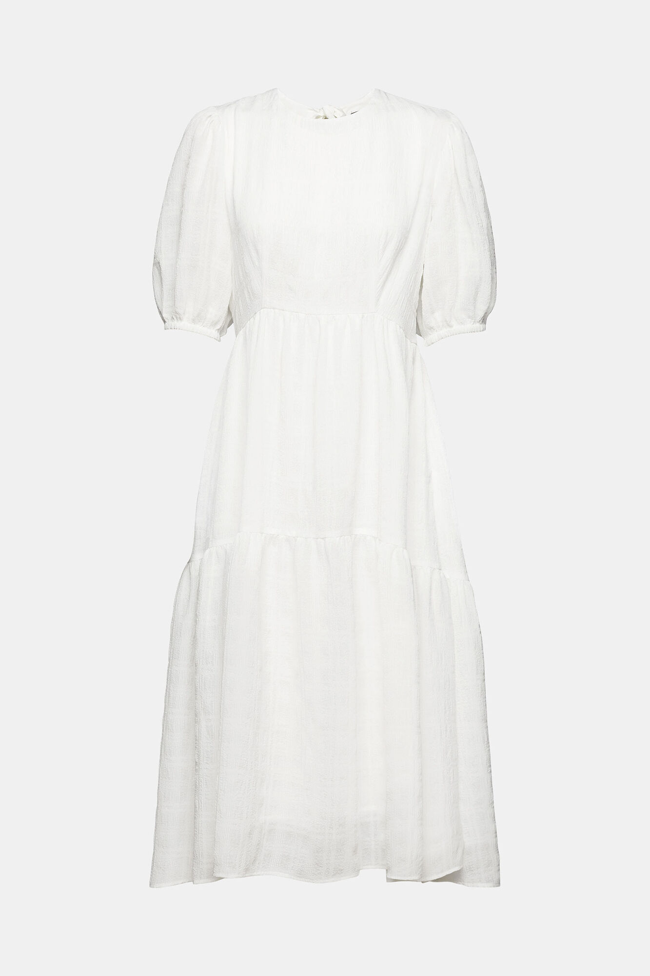 Vestido longo com painéis em tecido texturizado - Branco