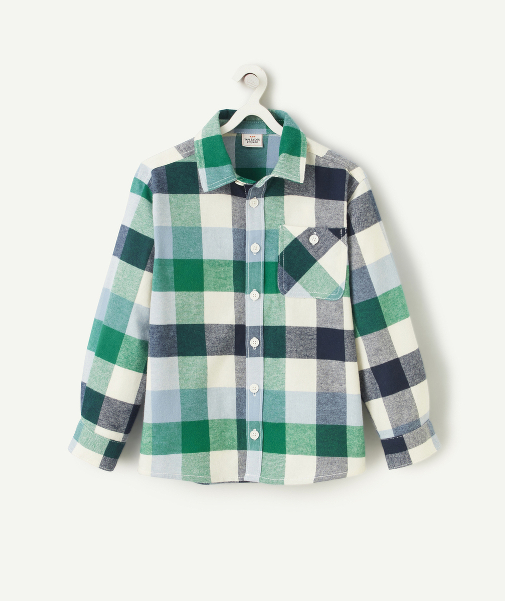 CHEMISE À CARREAUX GARÇON EN COTON BIO BLEU MARINE ET VERT