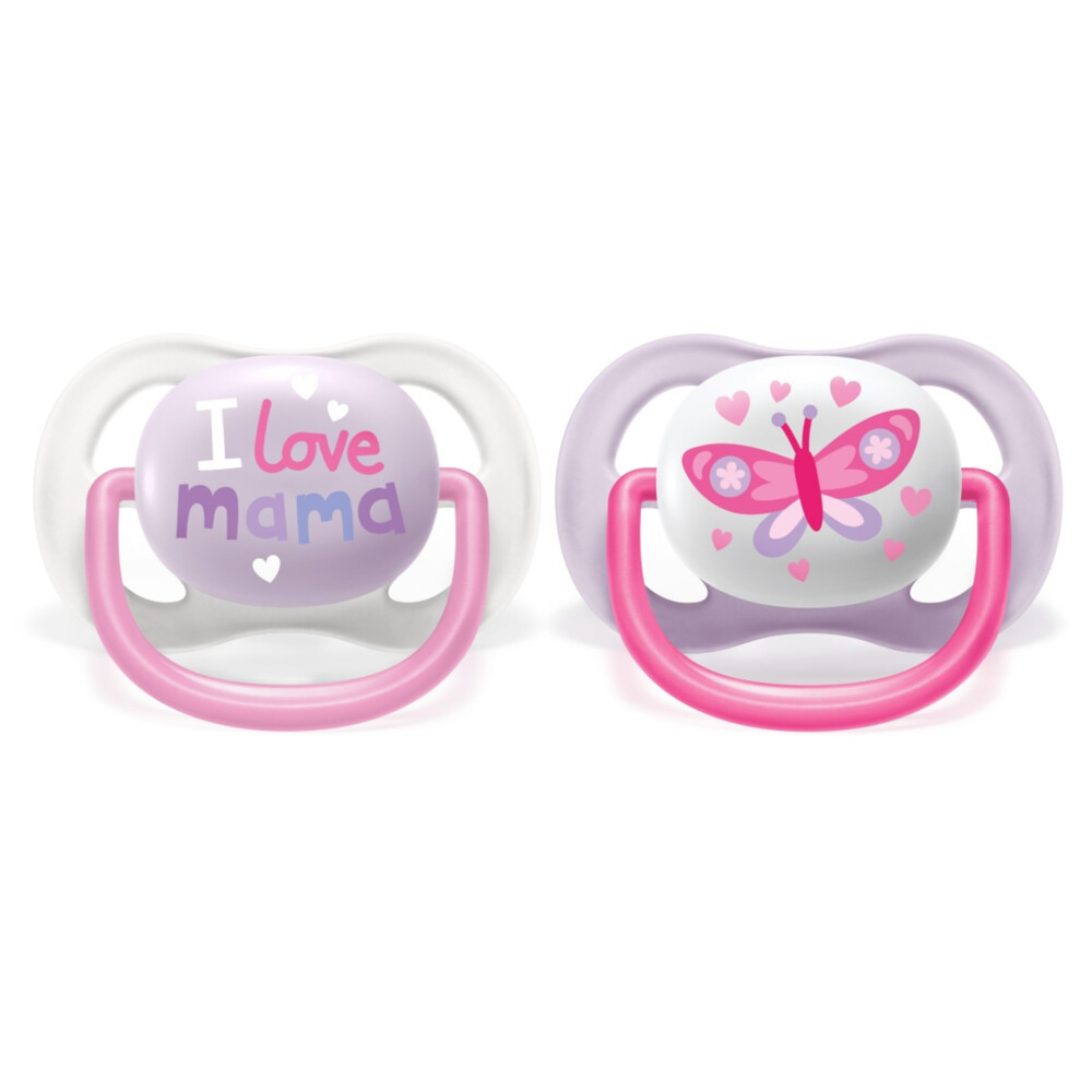 Philips Avent Fopspeen Ultra Air 0-6 mnd I Love Mama Roze2 stuks