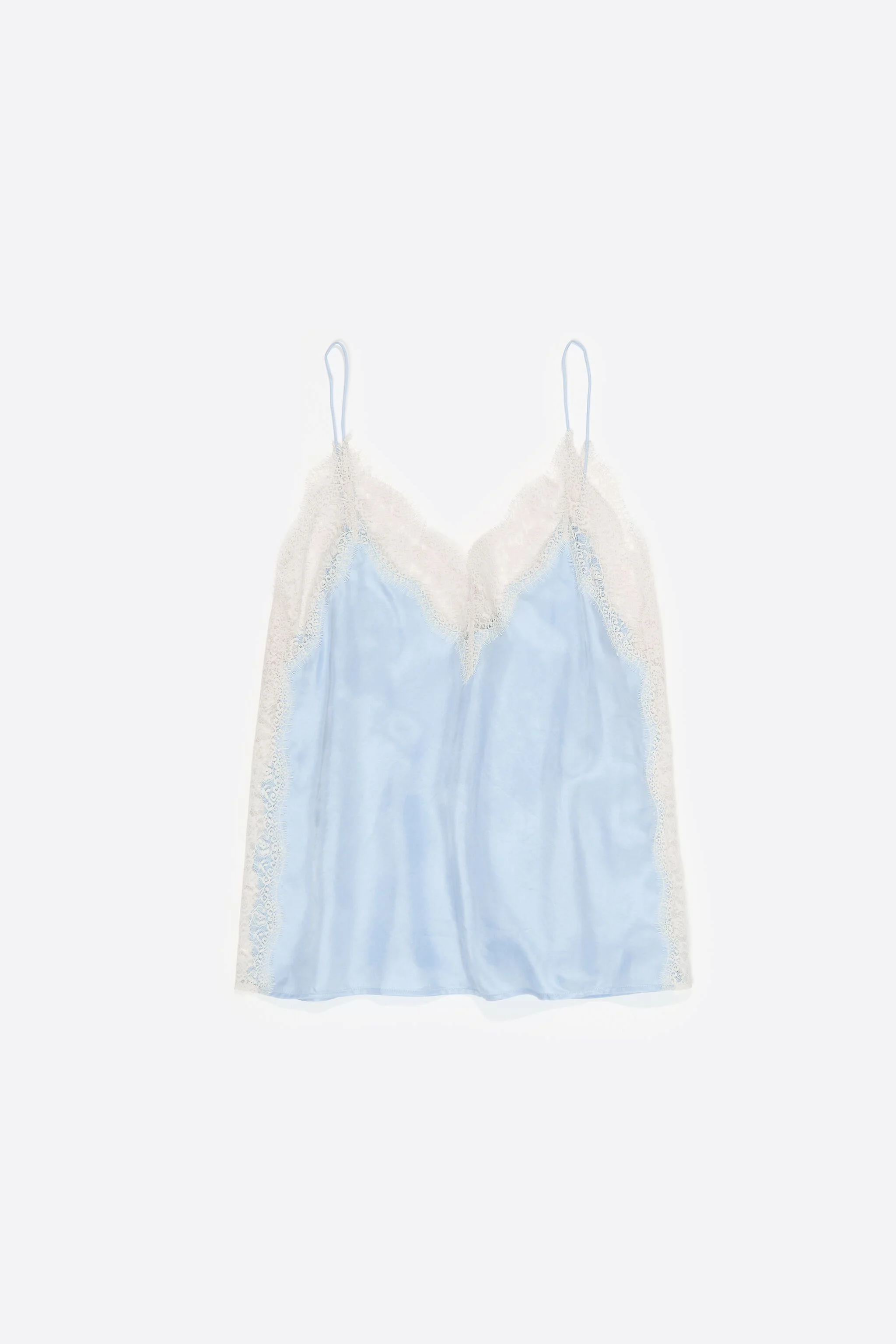 Top de alças finas com renda azul claro