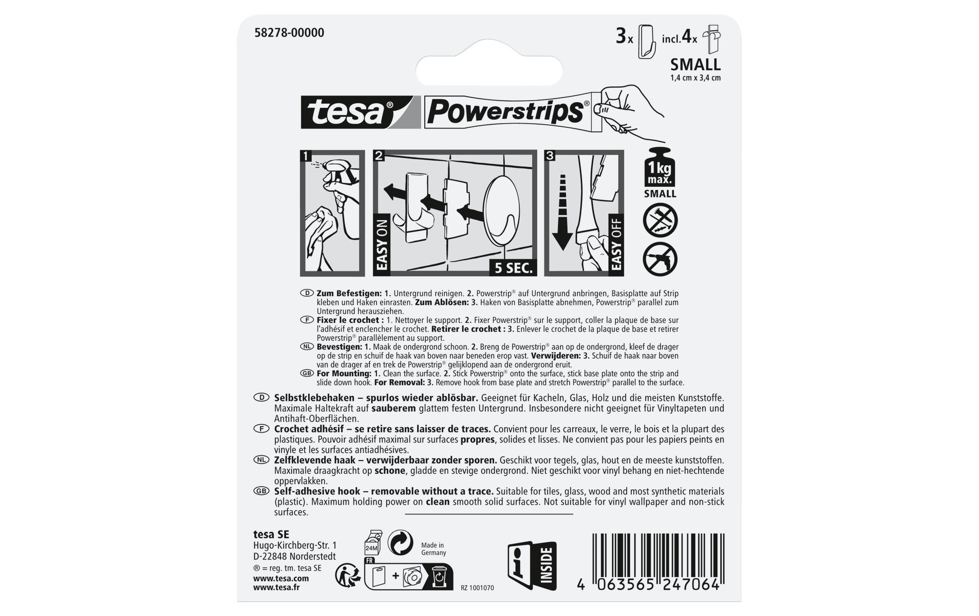 Klebehaken Powerstrips S Eckig, SchwarzSelbstklebende Kunststoffhaken