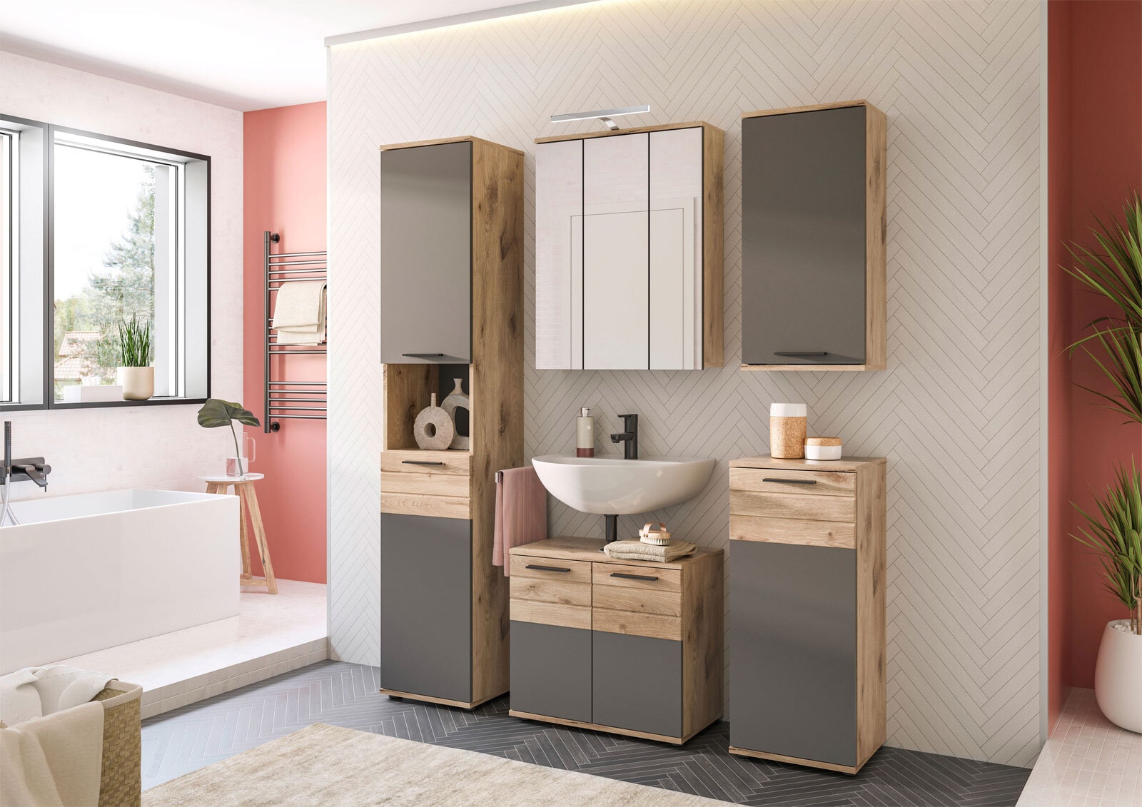 Waschbeckenunterschrank Mason Nox Oak/Basalt grau