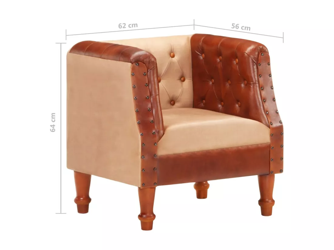 Chaise cabriolet marron cuir véritable bois de manguier massif