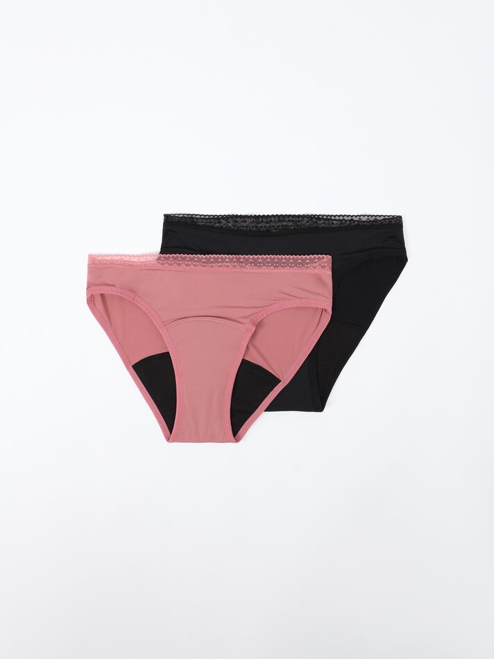 Pacote com 2 calcinhas menstruais de microfibra - Rosa