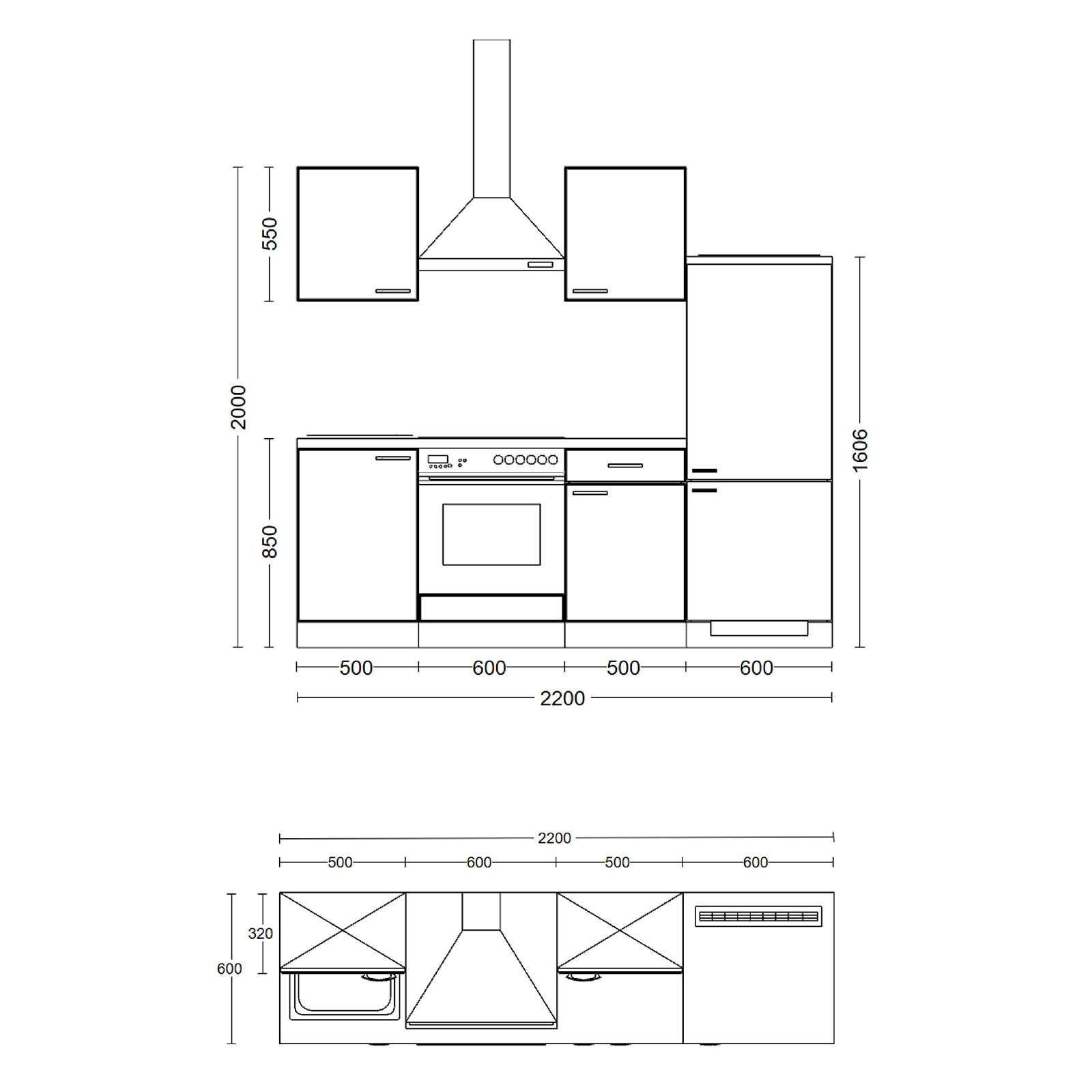 Küchenblock LUCCA - weiß - mit E-Geräten - 220 cm