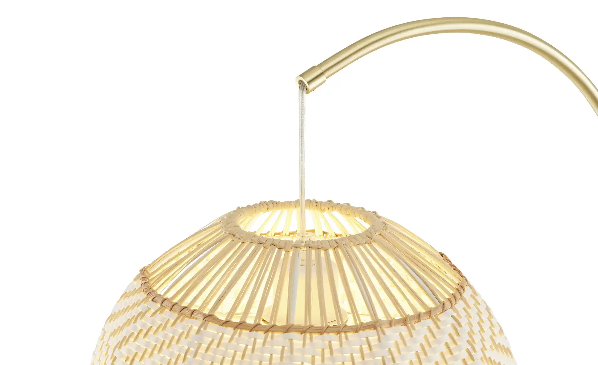 KHG Bogenleuchte, 1-flammig, messing/ Rattan-Schirm