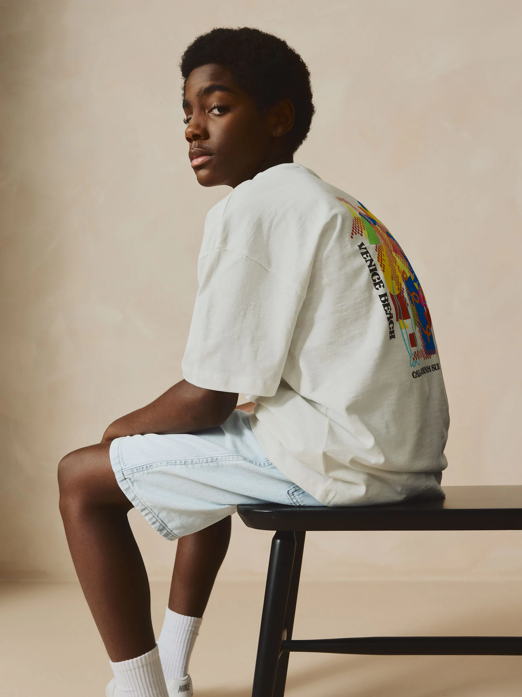 Gebleekt - Bermuda denim shorts met elastische taille (3 - 16 jr)