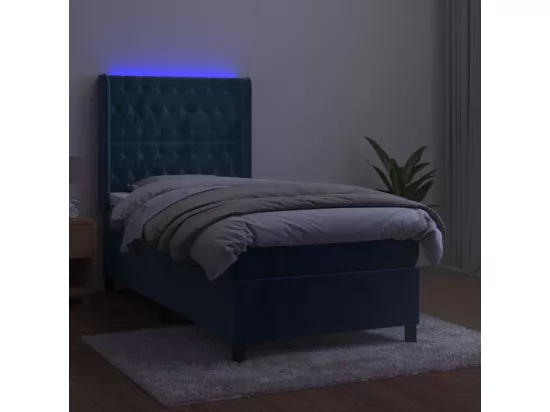 Sommier tapissier et matelas et LED Bleu foncé 90x190cm Velours