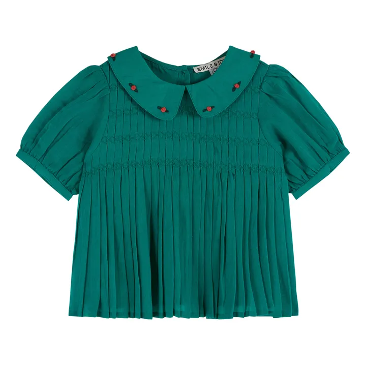 Emile et Ida Blouse Smockée Col Brodé | Vert