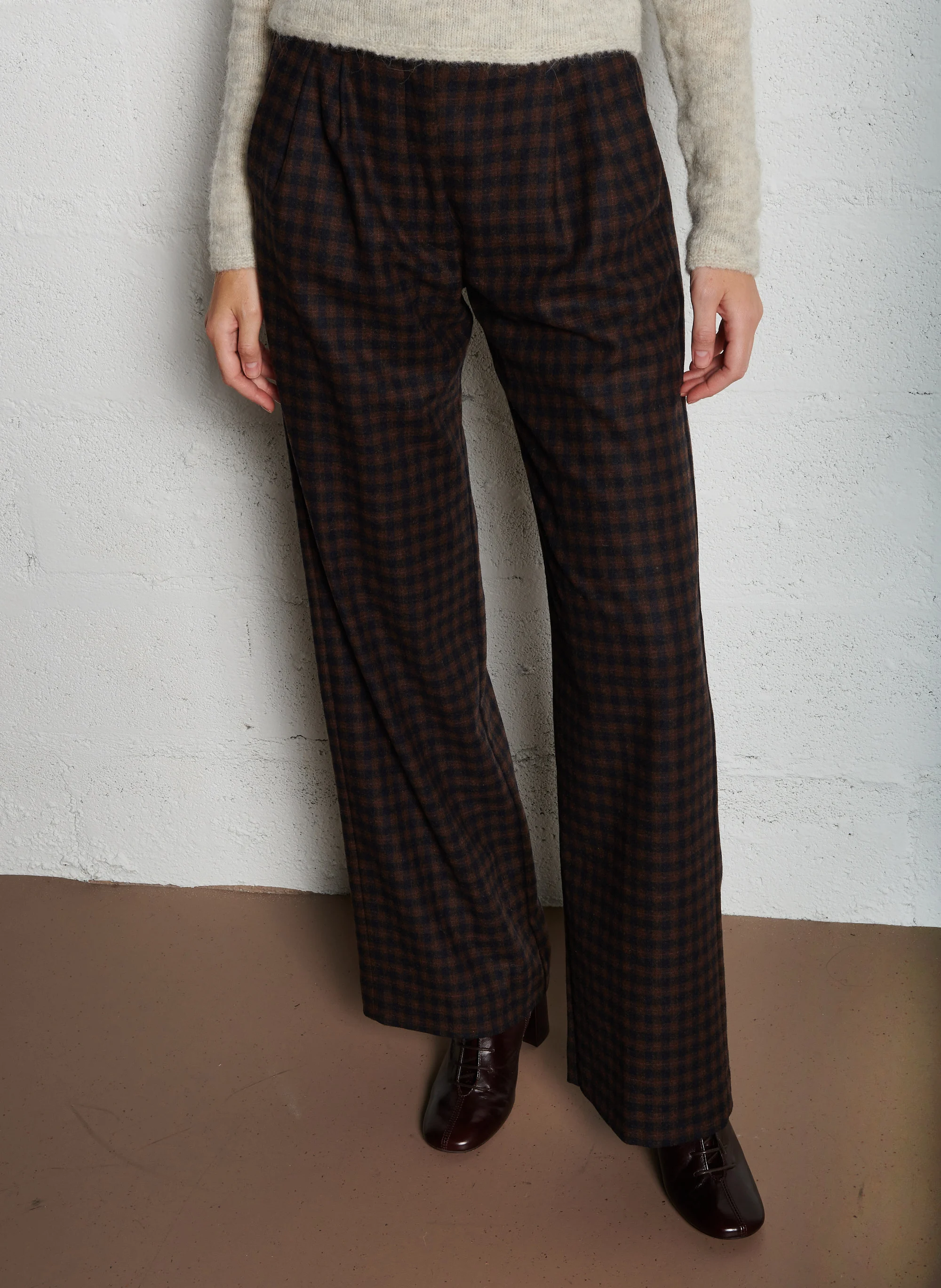 PANACHE - Pantalon large en laine mélangée | Marron
