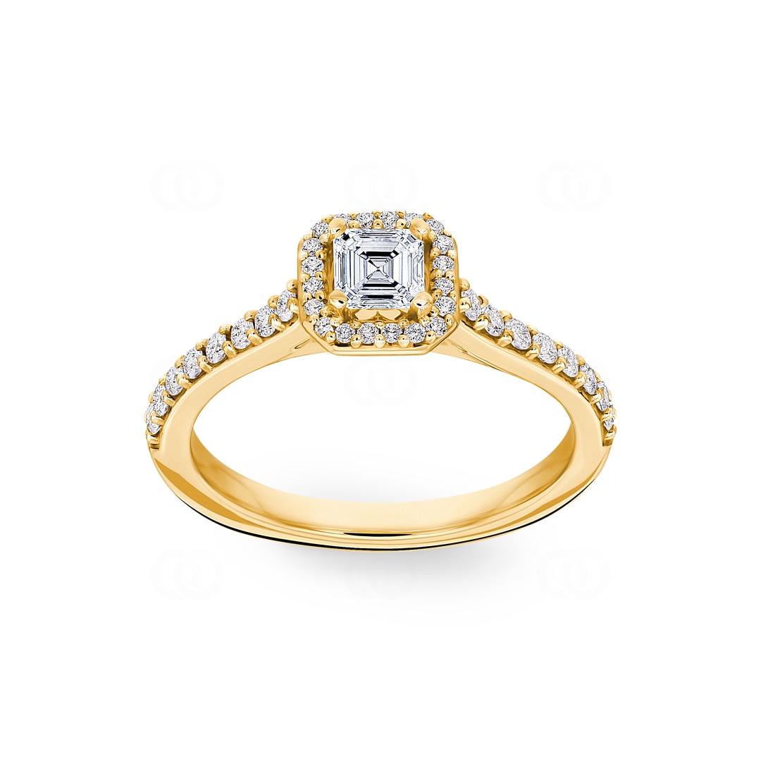 Asscher Halo Diamantring 750/18 K Gelbgold 0.62 ct G/si