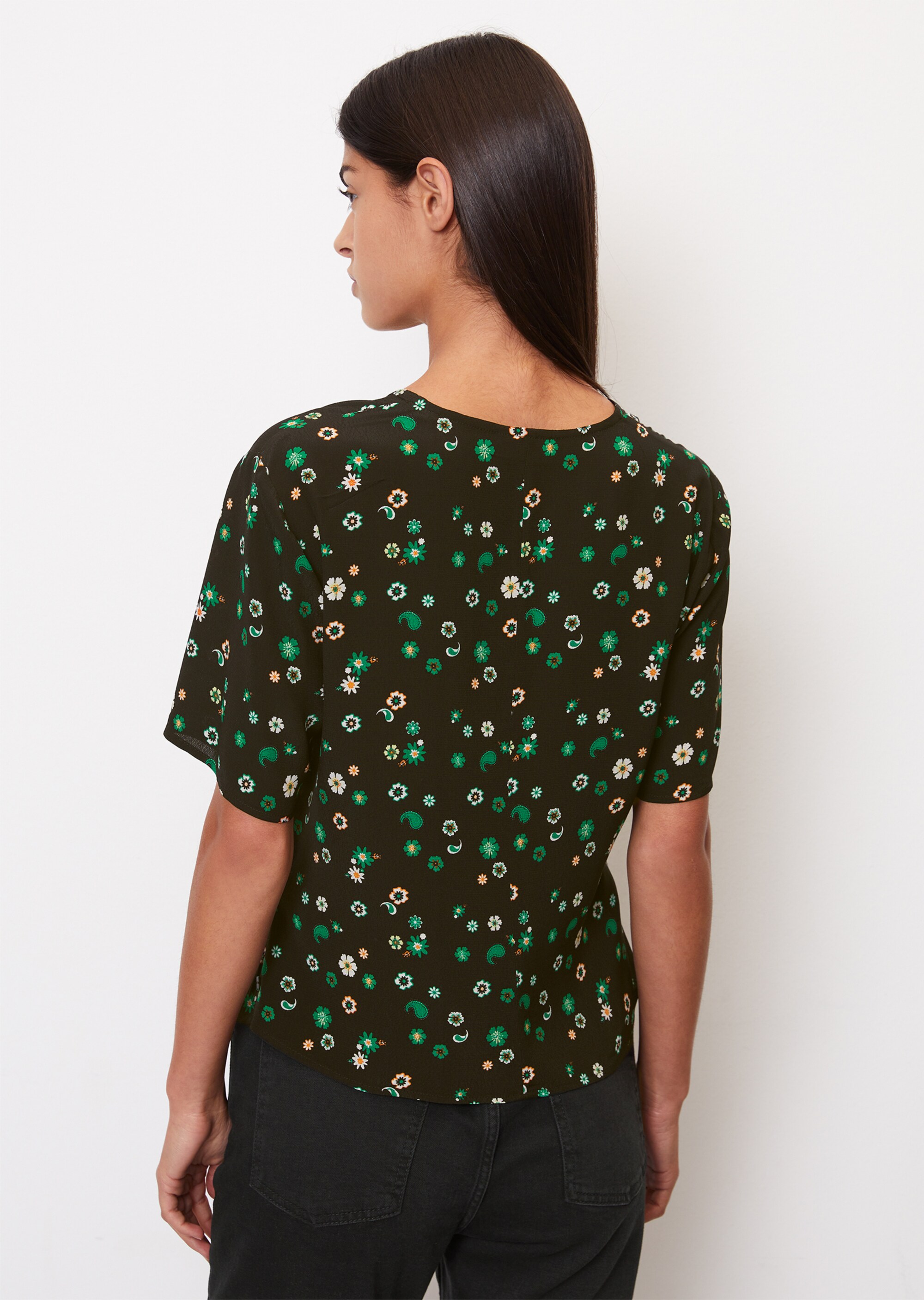 Gemusterte V-Neck-Bluse regularaus LENZING™ ECOVERO™