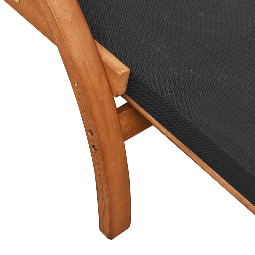 Chaise longue avec coussin gris textilène/bois massif peuplier