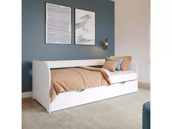 Pack lit banquette Gigogne avec matelas 80x200 cm bois massif blanc EZRA