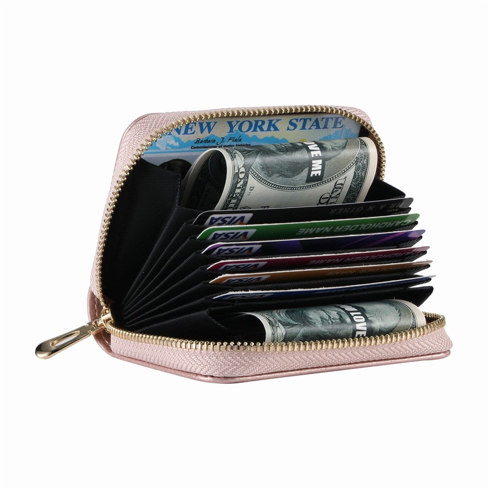 (12.7x11.1x3.6cm) Apple AirTag Wallet Mini Kreditkarten Portemonnaie Leder Etui Geldbörse Litchi Look  (RFID Schutz) - Roségold