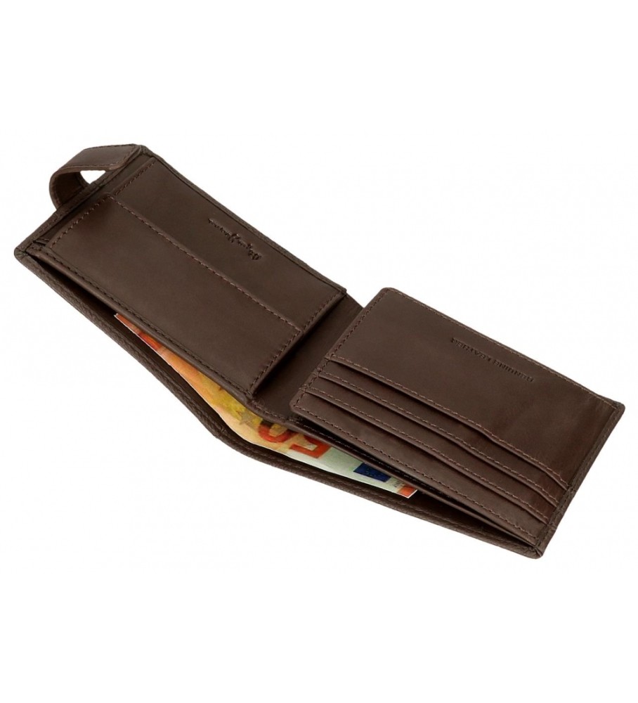 Carteira vertical Pepe Jeans Checkbox em couro marrom com fecho de clique