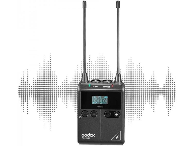 Godox Übertragungssystem WmicS1 UHF Funkempfänger RX Zusätzlicher Funkempfänger für das Drahtlossystem mit Lavalier-Mikrofonen und einem Zweikanal-Empfänger, das für mobile Journalisten, Videofilmer und Vlogger entwickelt wurde