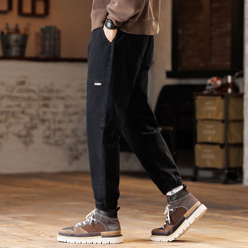 Cowpow - Effen cropped, taps toelopende broek met trekkoord in de taille