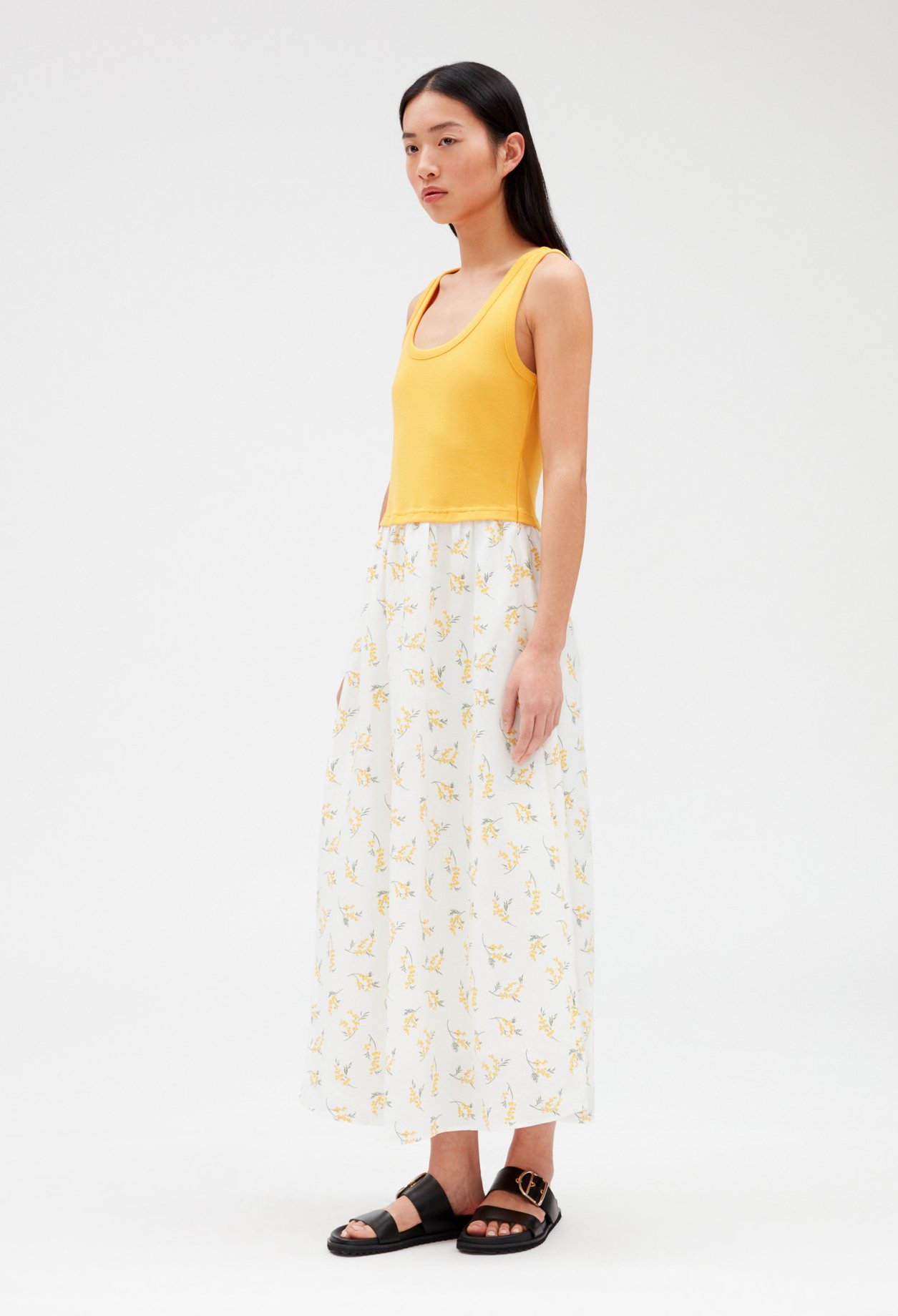 Robe midi bimati&egrave;re mimosa