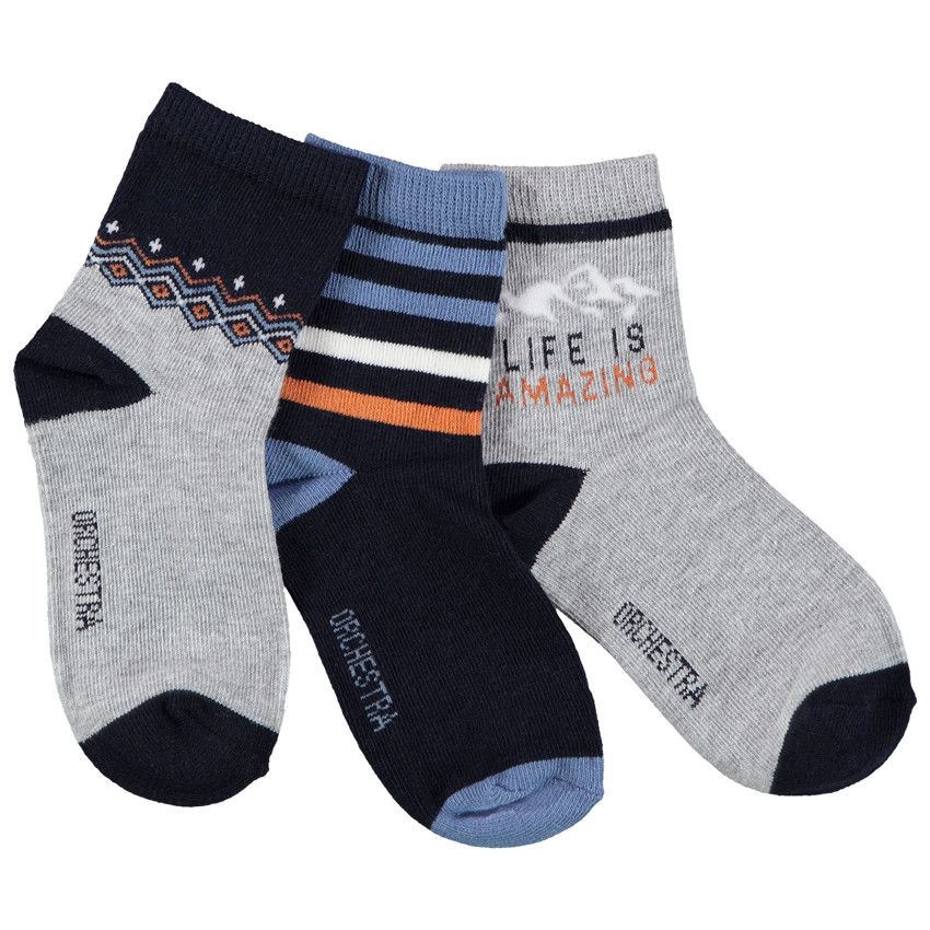 Lot de 3 paires de chaussettes print fantaisie pour garçon - Bleu marine