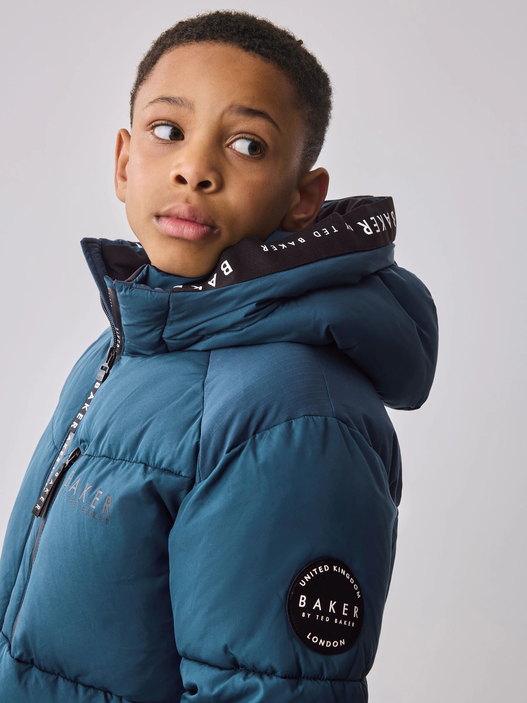 Baker by Ted Baker - Blauwe, halflange, gewatteerde en waterafstotende jas