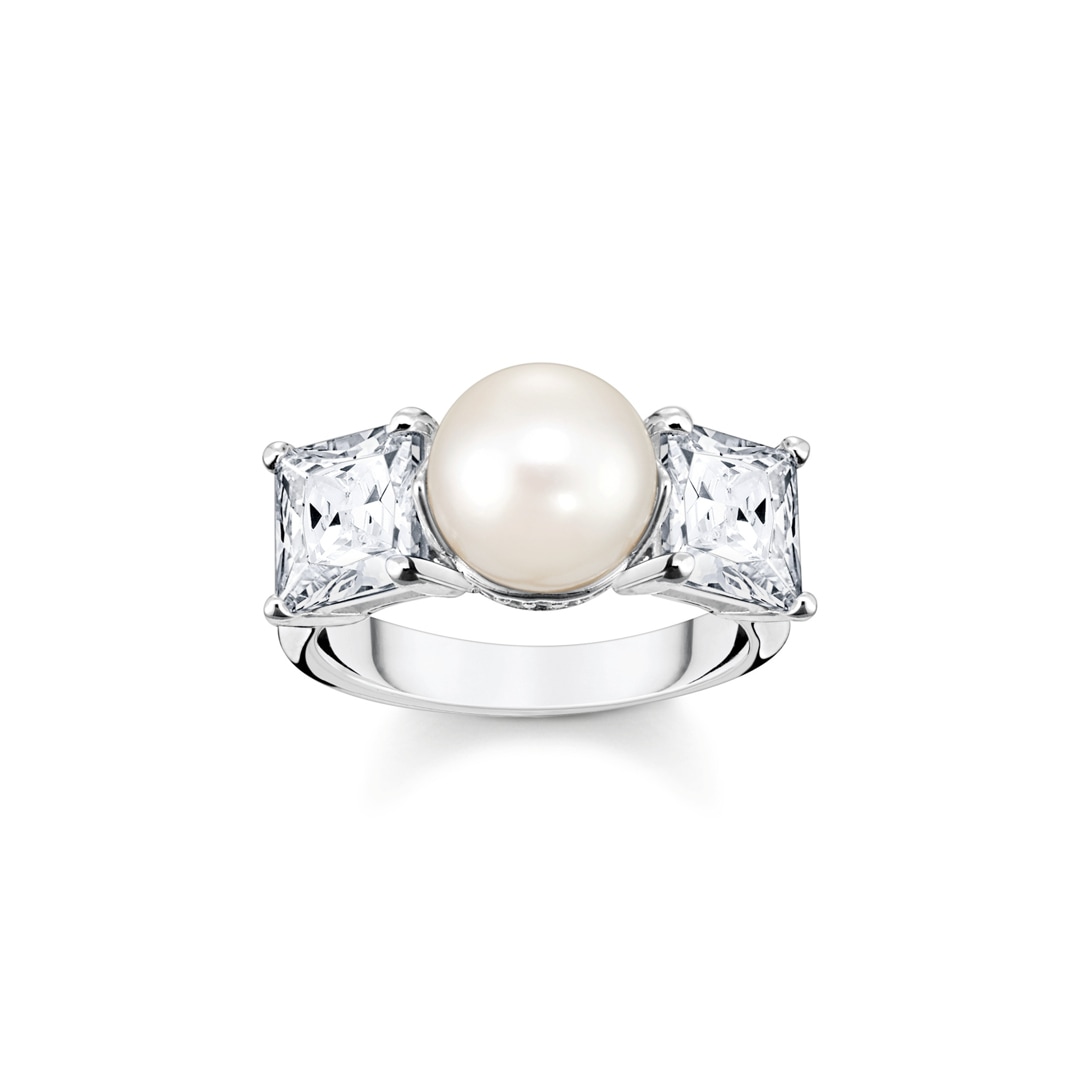 Thomas Sabo Charm Club Ring Perle mit weissen Steinen silber
