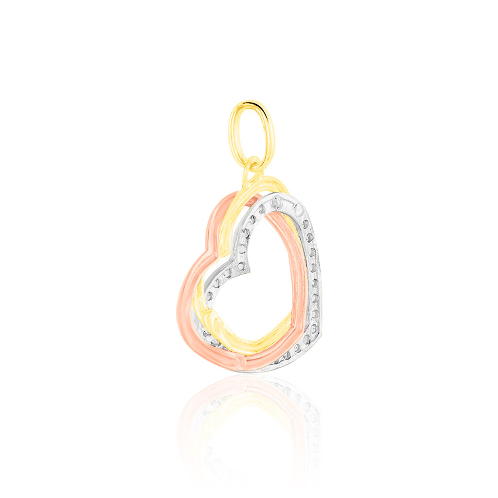 Pendentif Coeur Penche Double Or Bicolore Oxyde De Zirconium