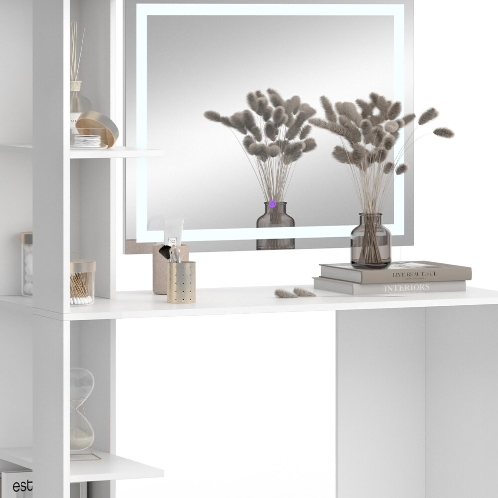 Vicco Schminktisch Tower Weiß 122 x 55 cm mit LED-Spiegel