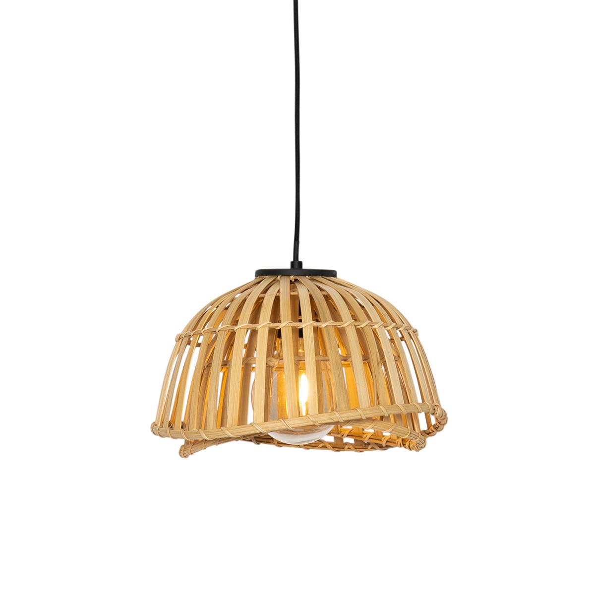 Oosterse hanglamp zwart met naturel bamboe 30 cm - Pua