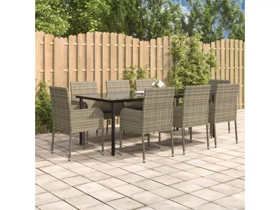 Ensemble à manger de jardin 9pcs et coussins noir et gris