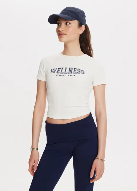 T-shirt met rib en tekst print off-white (WIT.O)