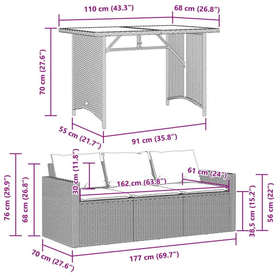 vidaXL - Tuinset - Zwart - Poly rattan