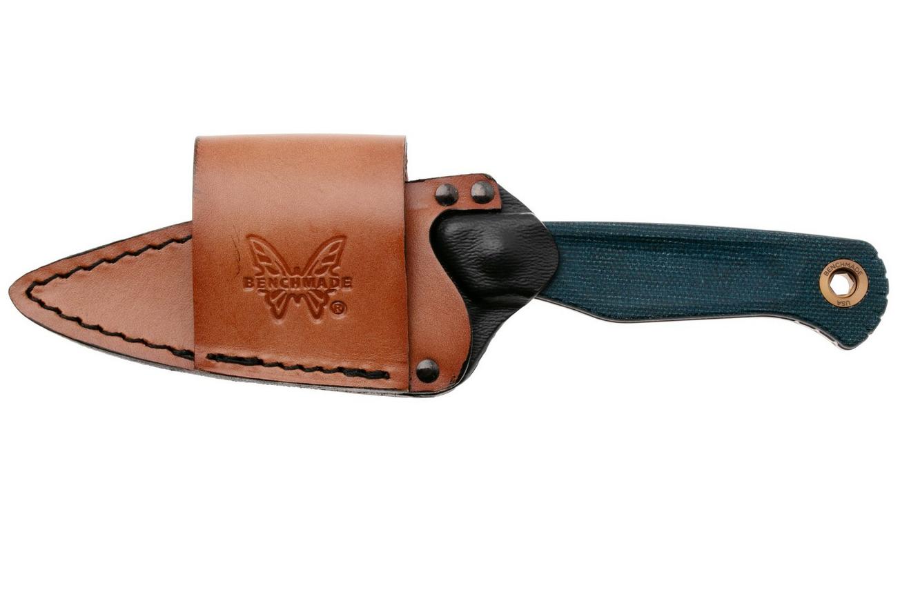 Benchmade Dacian 203-04 Stonewashed CPM MagnaCut, Blue Canvas Micarta vaststaand mes, lederen en kydex schede