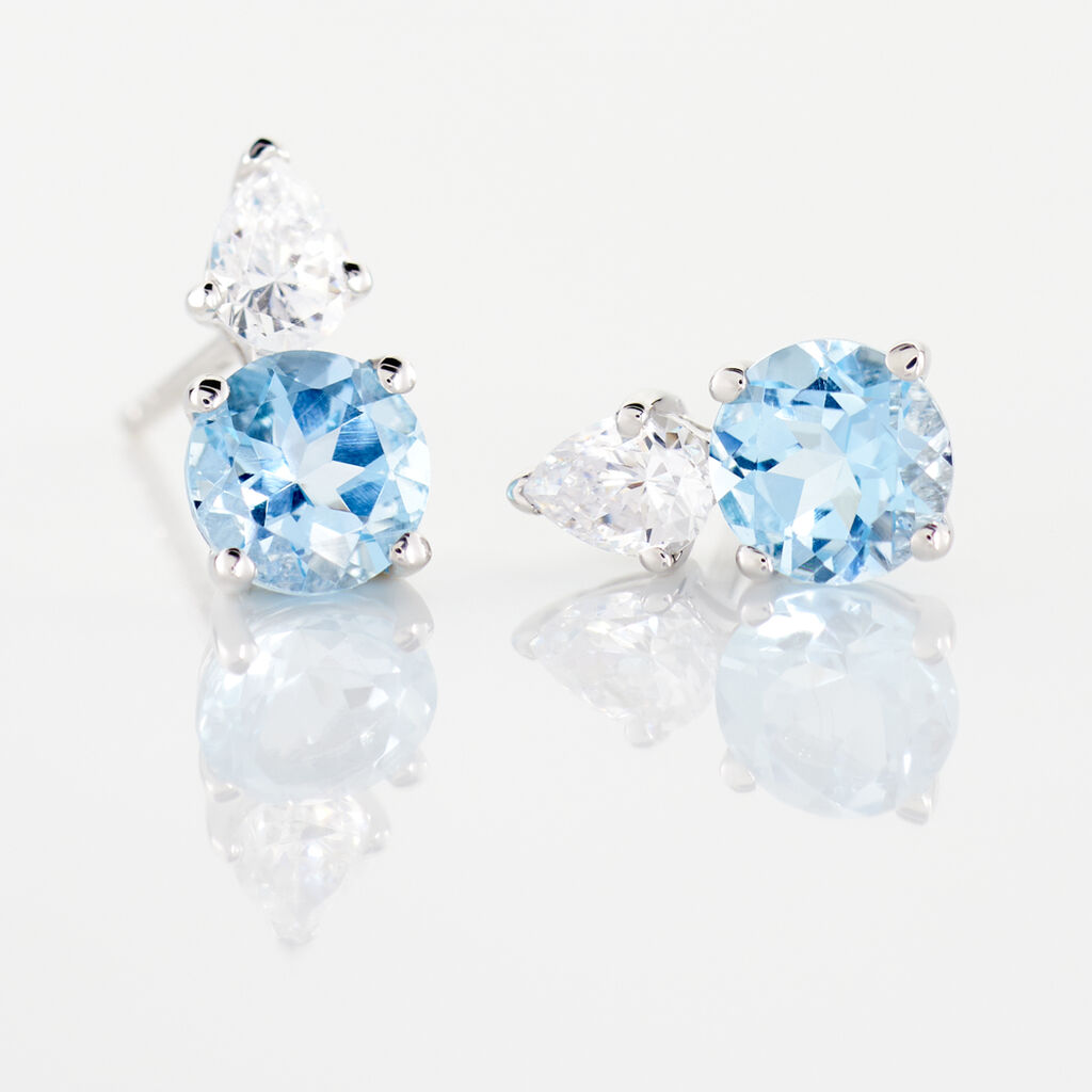 Boucles D'oreilles Puces Giana Or Blanc Topaze Et Oxyde De Zirconium