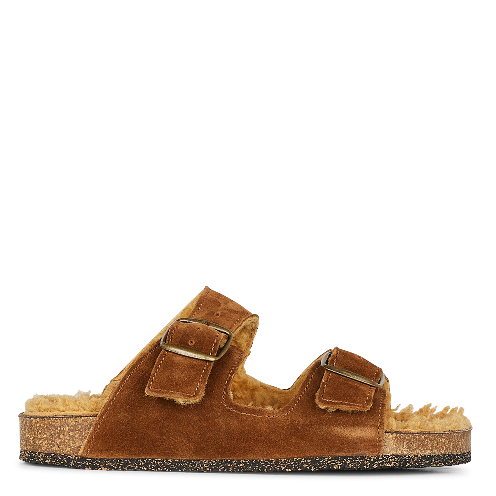 Sandales fourrées en cuir velours | Marron