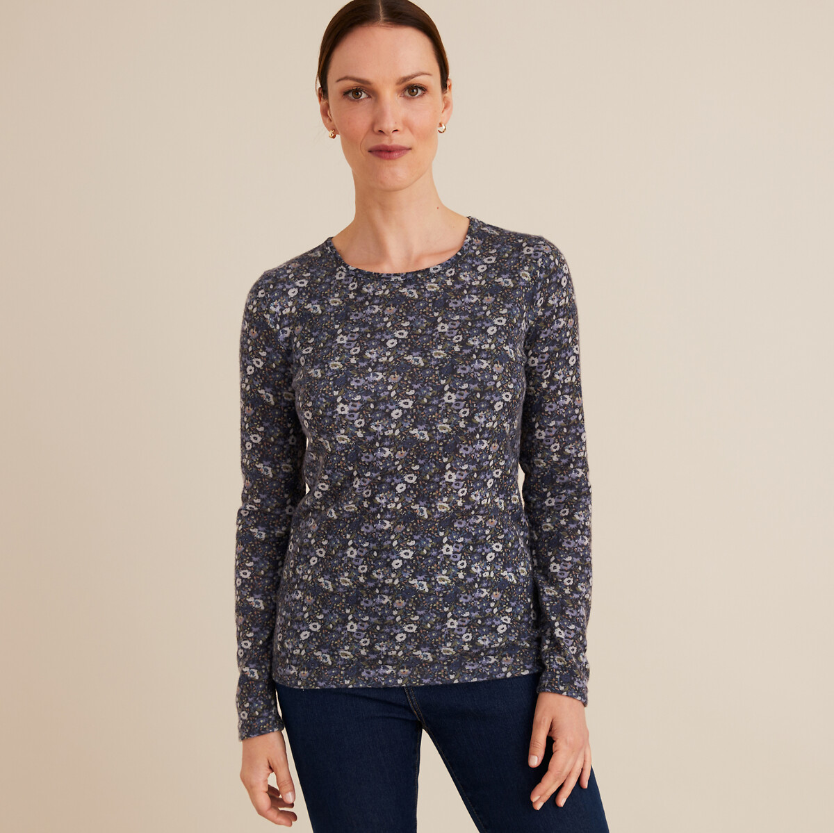 ANNE WEYBURN<br>Camiseta estampada, tecido escovado, efeito quente