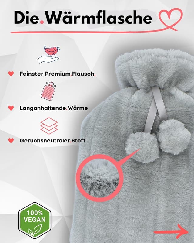 Gummi varmeflaske med låg Grå