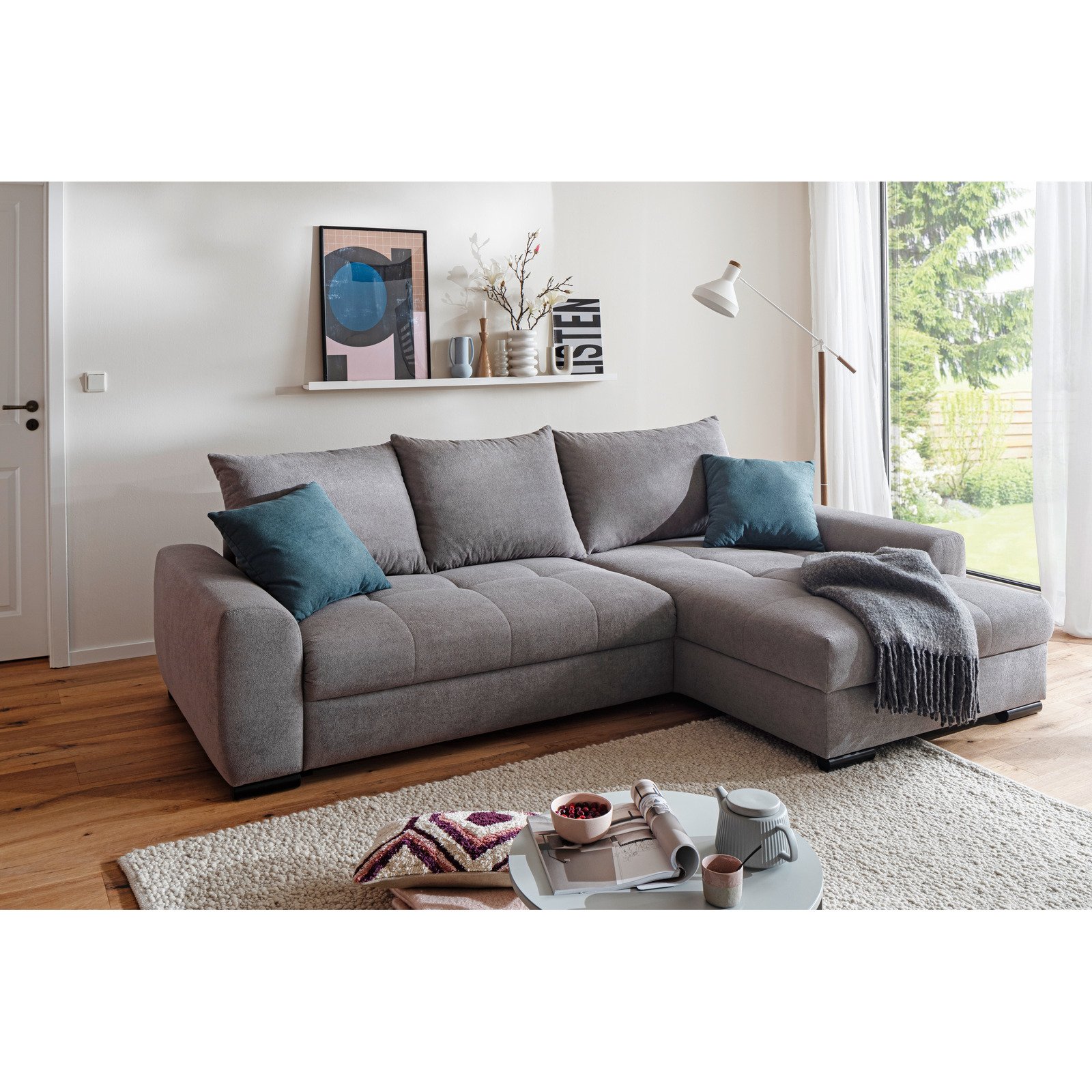 Ecksofa Roger Stoff Chenille grau