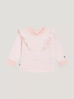 Camiseta de manga comprida listrada com babados