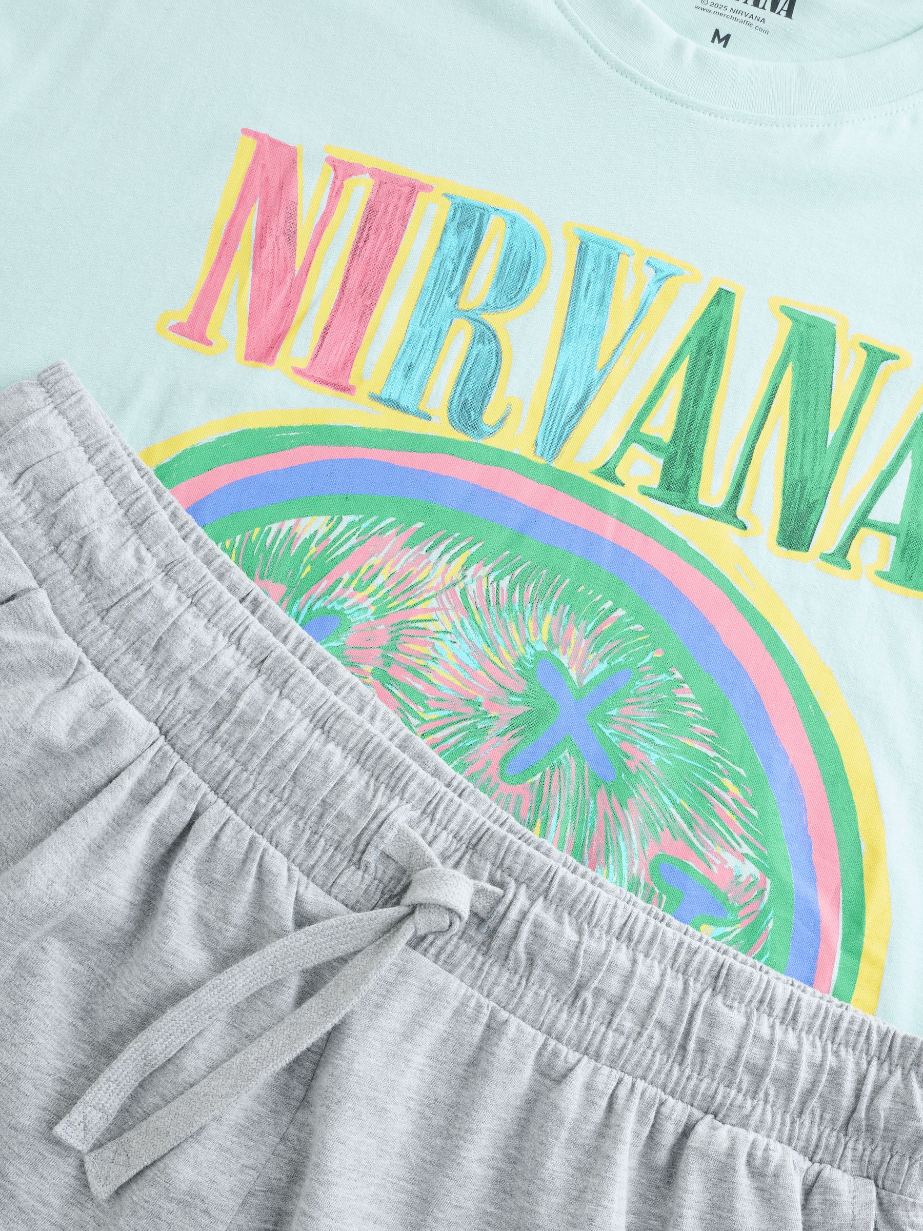 Blauw - Nirvana Pyjama's Set met Korte Mouwen van Jersey