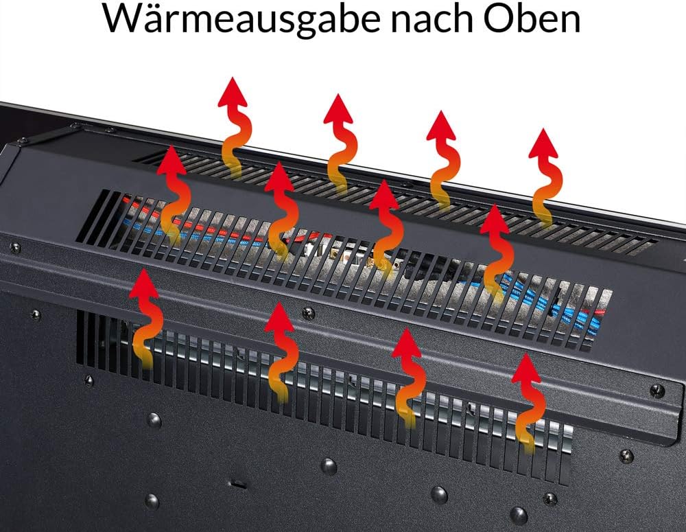 MONZANA® Wandkamin Elektrokamin Heizung Heizlüfter Head Up Display 900W / 1800W Thermostat Fernbedienung Timer Dimmbar Kaminfeuer Kaminofen Kamin