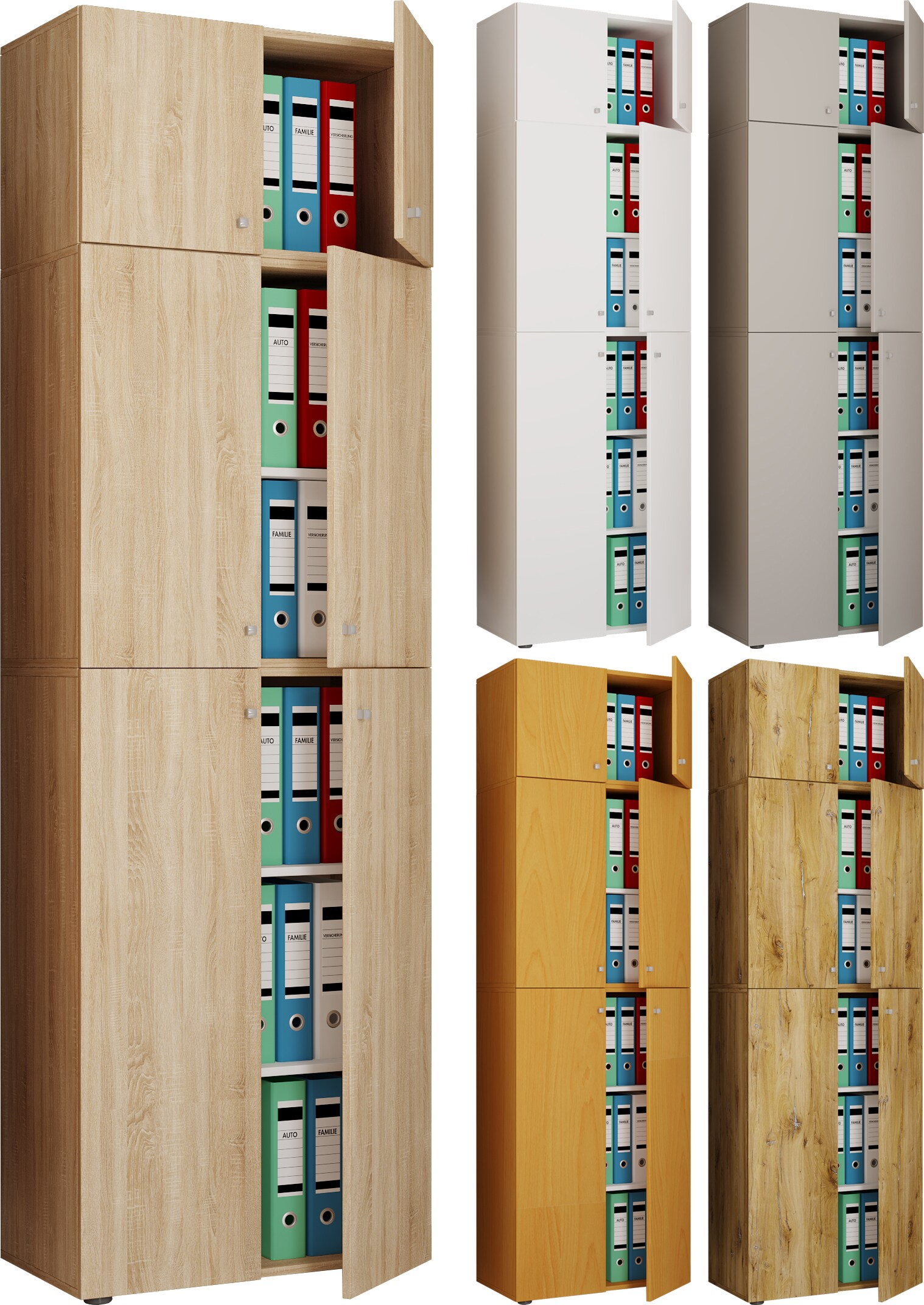 VCM XXL Holz Büroschrank Aktenschrank Bücher Büromöbel Ordner Schrank Lona 5fach A