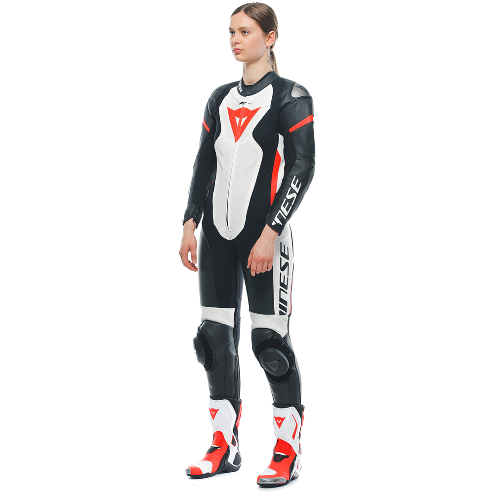 Dainese - Combinaison femme Grobnik Lady perforée - 1 pièce Noir / Blanc / Rouge fluo