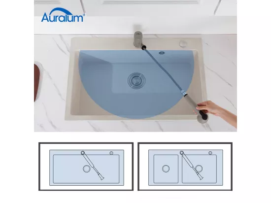 2PCS AURALUM MAX Robinet Cuisine avec Douchette Extractible 2 Jets Mitigeur Evier en Laiton Pivotant 360° Robinetterie Eau Froide/ Chaude,Gris Granit