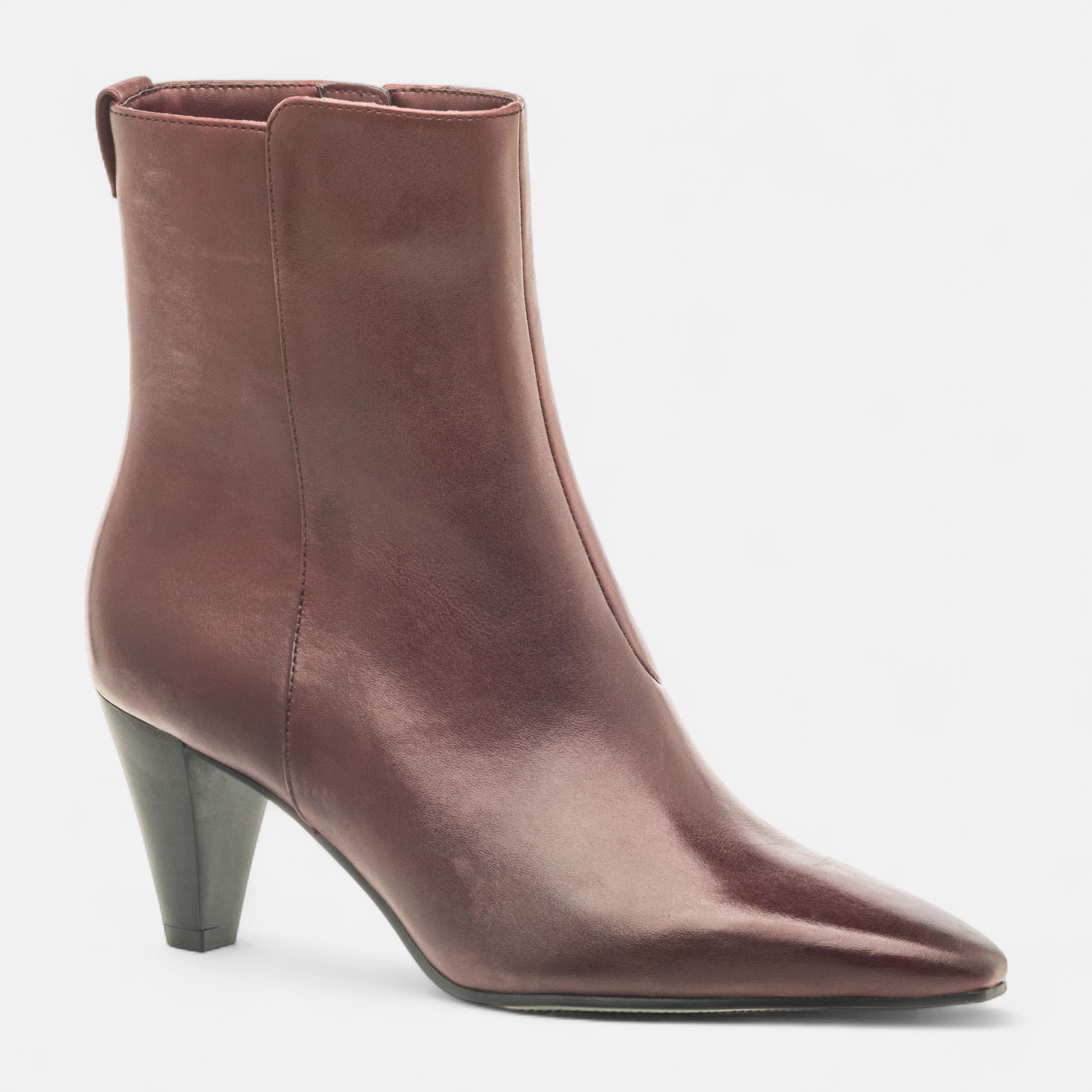 Bottines à talon Femme en cuir bordeaux