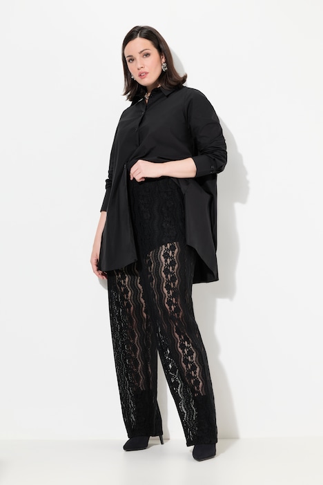 Spitzenhose Rose, weites Bein, Elastikbund, Wellensaum